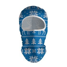 Балаклава 3D с принтом Рождественский синий свитер с оленями в Кировске, 100% полиэстер, ткань с особыми свойствами — Activecool | плотность 150–180 г/м2; хорошо тянется, но при этом сохраняет форму. Закрывает шею, вокруг отверстия для глаз кайма. Единый размер | 