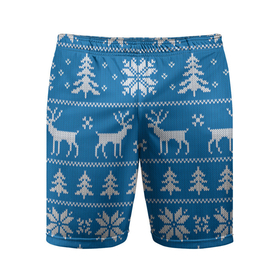 Мужские шорты спортивные с принтом Рождественский синий свитер с оленями в Екатеринбурге,  |  | 