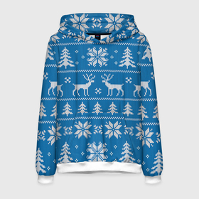 Мужская толстовка 3D с принтом Рождественский синий свитер с оленями в Тюмени, 100% полиэстер | двухслойный капюшон со шнурком для регулировки, мягкие манжеты на рукавах и по низу толстовки, спереди карман-кенгуру с мягким внутренним слоем. | 