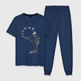Мужская пижама хлопок с принтом Скелетон с оригами в Белгороде, 100% хлопок | брюки и футболка прямого кроя, без карманов, на брюках мягкая резинка на поясе и по низу штанин
 | 