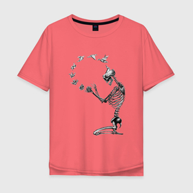 Мужская футболка хлопок Oversize с принтом Скелетон с оригами в Санкт-Петербурге, 100% хлопок | свободный крой, круглый ворот, “спинка” длиннее передней части | 