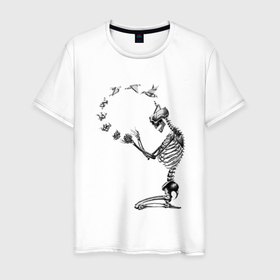 Мужская футболка хлопок с принтом Скелетон с оригами в Курске, 100% хлопок | прямой крой, круглый вырез горловины, длина до линии бедер, слегка спущенное плечо. | 