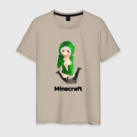 Мужская футболка хлопок с принтом Майнкрафт waifu скин в Ухте, 100% хлопок | прямой крой, круглый вырез горловины, длина до линии бедер, слегка спущенное плечо. | 