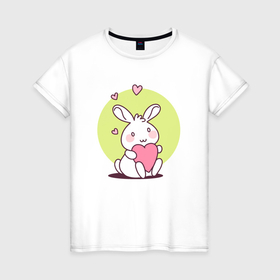 Женская футболка хлопок с принтом Кролик  с сердечком в Белгороде, 100% хлопок | прямой крой, круглый вырез горловины, длина до линии бедер, слегка спущенное плечо | 