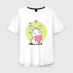 Мужская футболка хлопок Oversize с принтом Кролик  с сердечком в Петрозаводске, 100% хлопок | свободный крой, круглый ворот, “спинка” длиннее передней части | 