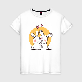 Женская футболка хлопок с принтом Влюбленные  кролики в Новосибирске, 100% хлопок | прямой крой, круглый вырез горловины, длина до линии бедер, слегка спущенное плечо | 