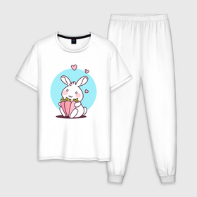 Мужская пижама хлопок с принтом Зайчик с  морковками , 100% хлопок | брюки и футболка прямого кроя, без карманов, на брюках мягкая резинка на поясе и по низу штанин
 | Тематика изображения на принте: 