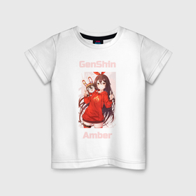 Детская футболка хлопок с принтом Amber Genshin impact , 100% хлопок | круглый вырез горловины, полуприлегающий силуэт, длина до линии бедер | 