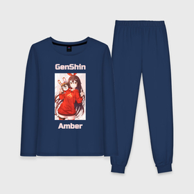 Женская пижама хлопок (с лонгсливом) с принтом Amber Genshin impact в Тюмени,  |  | Тематика изображения на принте: 