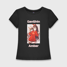 Женская футболка хлопок Slim с принтом Amber Genshin impact в Тюмени,  |  | Тематика изображения на принте: 
