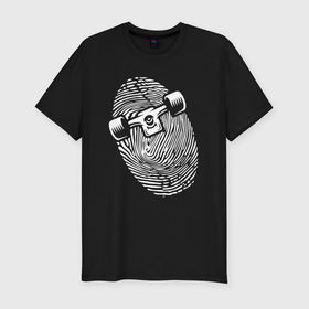 Мужская футболка хлопок Slim с принтом Skateboard   fingerprint   philosophy в Екатеринбурге, 92% хлопок, 8% лайкра | приталенный силуэт, круглый вырез ворота, длина до линии бедра, короткий рукав | 