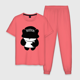 Мужская пижама хлопок с принтом Борзый пандёныш из Бруклина в Курске, 100% хлопок | брюки и футболка прямого кроя, без карманов, на брюках мягкая резинка на поясе и по низу штанин
 | 