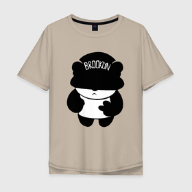 Мужская футболка хлопок Oversize с принтом Борзый пандёныш из Бруклина в Белгороде, 100% хлопок | свободный крой, круглый ворот, “спинка” длиннее передней части | 