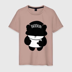 Мужская футболка хлопок с принтом Борзый пандёныш из Бруклина в Тюмени, 100% хлопок | прямой крой, круглый вырез горловины, длина до линии бедер, слегка спущенное плечо. | 