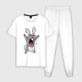 Мужская пижама хлопок с принтом Злой  заяц в Екатеринбурге, 100% хлопок | брюки и футболка прямого кроя, без карманов, на брюках мягкая резинка на поясе и по низу штанин
 | 