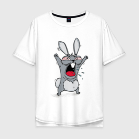 Мужская футболка хлопок Oversize с принтом Злой  заяц в Екатеринбурге, 100% хлопок | свободный крой, круглый ворот, “спинка” длиннее передней части | 