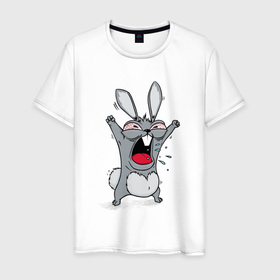 Мужская футболка хлопок с принтом Злой  заяц в Екатеринбурге, 100% хлопок | прямой крой, круглый вырез горловины, длина до линии бедер, слегка спущенное плечо. | 