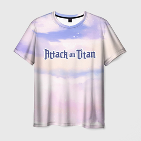 Мужская футболка 3D с принтом Attack on Titan sky clouds , 100% полиэфир | прямой крой, круглый вырез горловины, длина до линии бедер | 