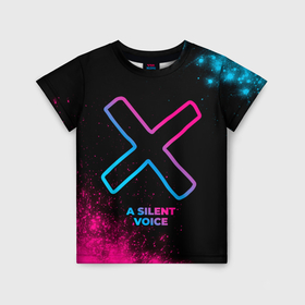 Детская футболка 3D с принтом A Silent Voice   neon gradient в Санкт-Петербурге, 100% гипоаллергенный полиэфир | прямой крой, круглый вырез горловины, длина до линии бедер, чуть спущенное плечо, ткань немного тянется | 