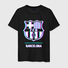 Мужская футболка хлопок с принтом Barcelona FC в стиле glitch в Екатеринбурге, 100% хлопок | прямой крой, круглый вырез горловины, длина до линии бедер, слегка спущенное плечо. | 