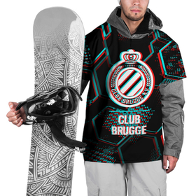 Накидка на куртку 3D с принтом Club Brugge FC в стиле glitch на темном фоне в Екатеринбурге, 100% полиэстер |  | Тематика изображения на принте: 