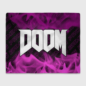 Плед 3D с принтом Doom pro gaming: надпись и символ в Курске, 100% полиэстер | закругленные углы, все края обработаны. Ткань не мнется и не растягивается | 
