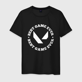 Мужская футболка хлопок с принтом Символ Valorant и круглая надпись best game ever в городе Новоалтайск, 100% хлопок | прямой крой, круглый вырез горловины, длина до линии бедер, слегка спущенное плечо. | Тематика изображения на принте: 