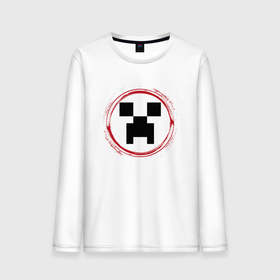 Мужской лонгслив хлопок с принтом Символ Minecraft и красная краска вокруг в Ухте, 100% хлопок |  | 