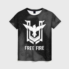 Женская футболка 3D с принтом Free Fire glitch на темном фоне , 100% полиэфир ( синтетическое хлопкоподобное полотно) | прямой крой, круглый вырез горловины, длина до линии бедер | 