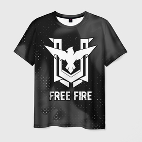 Мужская футболка 3D с принтом Free Fire glitch на темном фоне в Петрозаводске, 100% полиэфир | прямой крой, круглый вырез горловины, длина до линии бедер | 