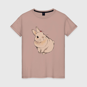 Женская футболка хлопок с принтом Милый кролик гуашью в Тюмени, 100% хлопок | прямой крой, круглый вырез горловины, длина до линии бедер, слегка спущенное плечо | 