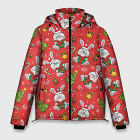 Мужская зимняя куртка 3D с принтом Новогодний фон с кроликами в Новосибирске, верх — 100% полиэстер; подкладка — 100% полиэстер; утеплитель — 100% полиэстер | длина ниже бедра, свободный силуэт Оверсайз. Есть воротник-стойка, отстегивающийся капюшон и ветрозащитная планка. 

Боковые карманы с листочкой на кнопках и внутренний карман на молнии. | 