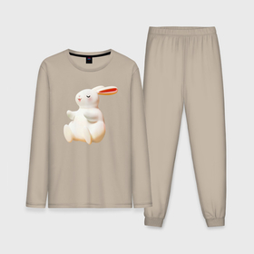 Мужская пижама хлопок (с лонгсливом) с принтом Объемный белый заяц в Курске,  |  | 