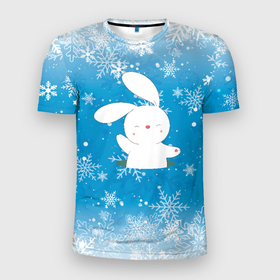 Мужская футболка 3D Slim с принтом Зайчик  из норки в Ухте, 100% полиэстер с улучшенными характеристиками | приталенный силуэт, круглая горловина, широкие плечи, сужается к линии бедра | Тематика изображения на принте: 