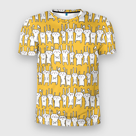 Мужская футболка 3D Slim с принтом Милое семейство кроликов в Санкт-Петербурге, 100% полиэстер с улучшенными характеристиками | приталенный силуэт, круглая горловина, широкие плечи, сужается к линии бедра | Тематика изображения на принте: 