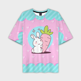 Мужская футболка OVERSIZE 3D с принтом Милый  зайчик с морковкой ,  |  | Тематика изображения на принте: 
