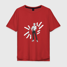 Мужская футболка хлопок Oversize с принтом Денджи в руках в Санкт-Петербурге, 100% хлопок | свободный крой, круглый ворот, “спинка” длиннее передней части | 