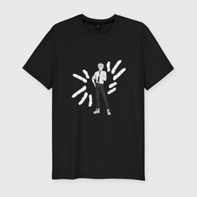 Мужская футболка хлопок Slim с принтом Денджи в руках в Санкт-Петербурге, 92% хлопок, 8% лайкра | приталенный силуэт, круглый вырез ворота, длина до линии бедра, короткий рукав | 