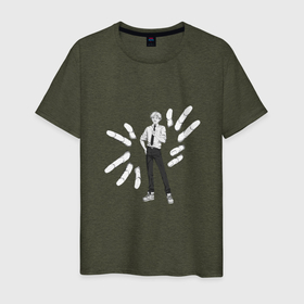 Мужская футболка хлопок с принтом Денджи в руках в Санкт-Петербурге, 100% хлопок | прямой крой, круглый вырез горловины, длина до линии бедер, слегка спущенное плечо. | 