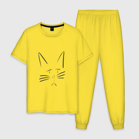 Мужская пижама хлопок с принтом Грустный котейка , 100% хлопок | брюки и футболка прямого кроя, без карманов, на брюках мягкая резинка на поясе и по низу штанин
 | 