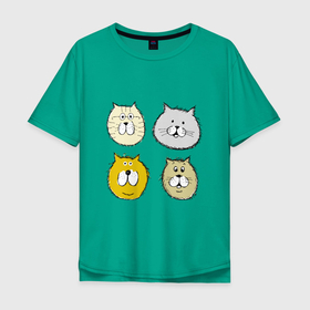 Мужская футболка хлопок Oversize с принтом Милые котейки в Кировске, 100% хлопок | свободный крой, круглый ворот, “спинка” длиннее передней части | 