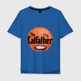 Мужская футболка хлопок Oversize с принтом Cat father в Тюмени, 100% хлопок | свободный крой, круглый ворот, “спинка” длиннее передней части | 
