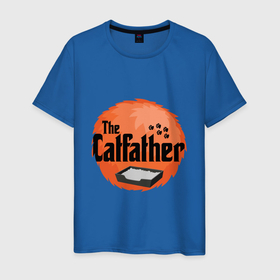 Мужская футболка хлопок с принтом Cat father в Петрозаводске, 100% хлопок | прямой крой, круглый вырез горловины, длина до линии бедер, слегка спущенное плечо. | 