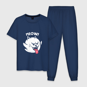 Мужская пижама хлопок с принтом Devil   Cat в Петрозаводске, 100% хлопок | брюки и футболка прямого кроя, без карманов, на брюках мягкая резинка на поясе и по низу штанин
 | 