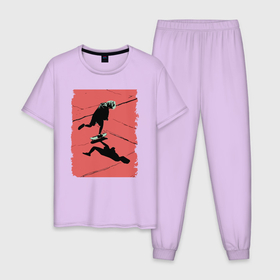 Мужская пижама хлопок с принтом Чувак на скейтборде   экстрим в Курске, 100% хлопок | брюки и футболка прямого кроя, без карманов, на брюках мягкая резинка на поясе и по низу штанин
 | 