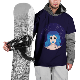Накидка на куртку 3D с принтом Абстрактный знак зодиака Водолей девушка с голубыми волосами в Петрозаводске, 100% полиэстер |  | 