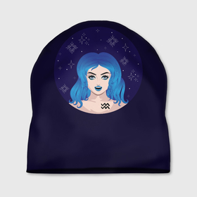 Шапка 3D с принтом Абстрактный знак зодиака Водолей девушка с голубыми волосами в Петрозаводске, 100% полиэстер | универсальный размер, печать по всей поверхности изделия | 
