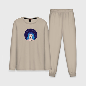 Мужская пижама хлопок (с лонгсливом) с принтом Девушка Водолей с голубыми волосами в Белгороде,  |  | 
