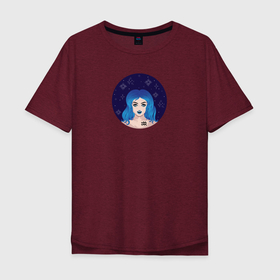 Мужская футболка хлопок Oversize с принтом Девушка Водолей с голубыми волосами , 100% хлопок | свободный крой, круглый ворот, “спинка” длиннее передней части | Тематика изображения на принте: 