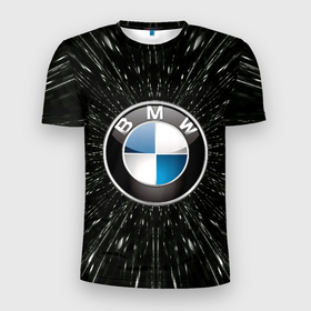 Мужская футболка 3D Slim с принтом БМВ эмблема, автомобильная тема в Кировске, 100% полиэстер с улучшенными характеристиками | приталенный силуэт, круглая горловина, широкие плечи, сужается к линии бедра | 